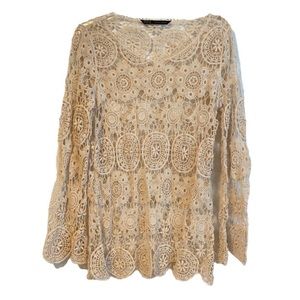 Zara Basic Beige Crochet Long Sleeve Blouse